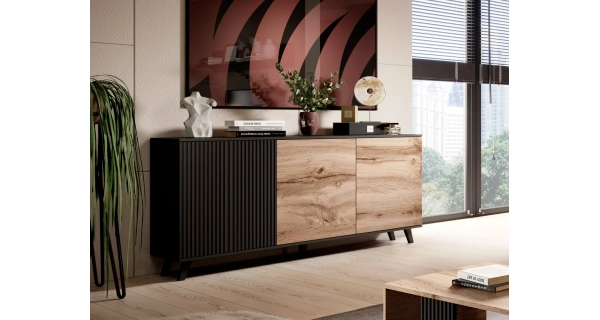 Komoda HOLLIS 1, dub wotan/černá