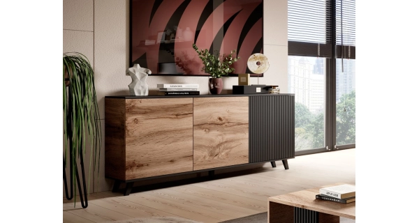 Komoda HOLLIS 1, dub wotan/černá