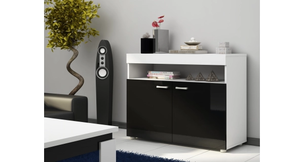 Komoda IRUS, bílá/černý lesk, 5 let záruka