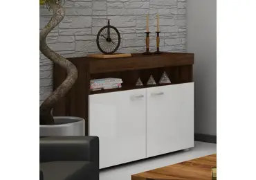 Komoda IRUS, dub sonoma tmavý/bílý lesk