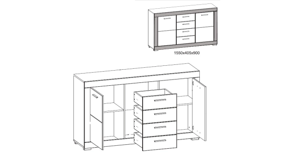 Komoda JAMASOTA 2D4S, bílý mat/grafit