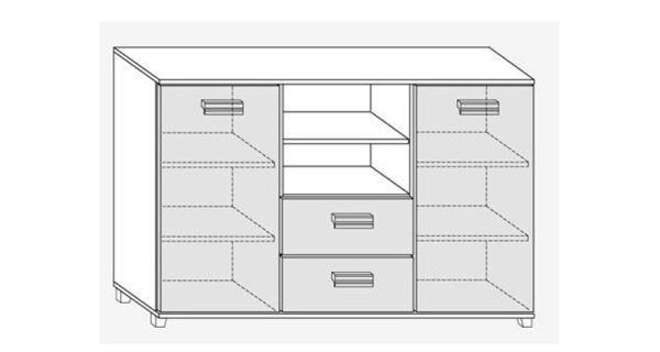 Komoda KEATING, švestka wallis/černý lesk, 5 let záruka
