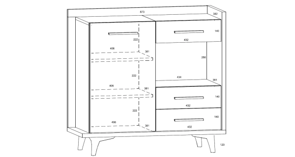 Komoda KNUT 1D3S, craft tobaco/bílá/černá, 5 let záruka