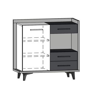 Komoda KNUT 1D3S, dub burgundský/bílá/černá, 5 let záruka