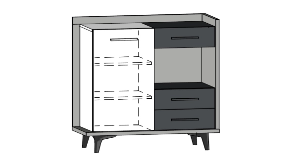Komoda KNUT 1D3S, dub sonoma/bílá/černá, 5 let záruka
