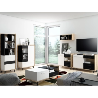 Komoda KNUT 2D3S, craft zlatý/bílá/černá, 5 let záruka