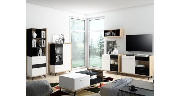 Komoda KNUT 2D3S, craft zlatý/bílá/černá, 5 let záruka