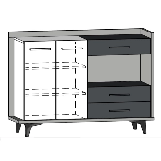 Komoda KNUT 2D3S, dub burgundský/bílá/černá, 5 let záruka