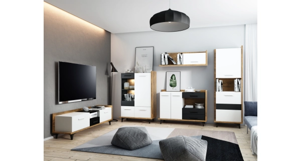 Komoda KNUT 2D3S, dub burgundský/bílá/černá, 5 let záruka