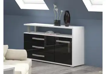 Komoda LEHUA 1D3S, bílá/černý lesk