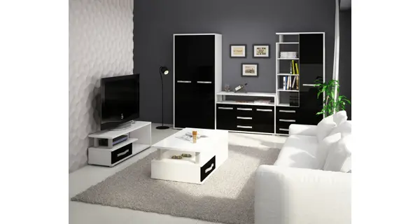 Komoda LEHUA 2D3S, bílá/černý lesk, 5 let záruka