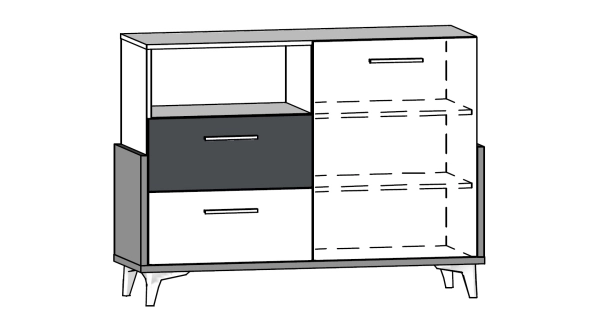 Komoda LEPON 125W, dub artisan/bílá/modrá, 5 let záruka