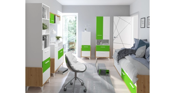 Komoda LEPON 95W, dub artisan/bílá/zelená, 5 let záruka