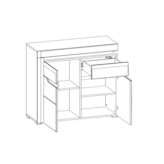 Komoda MANDOLIN 2D1S, bílý vysoký lesk