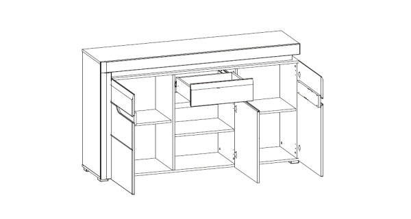 Komoda MANDOLIN 3D1S, bílý vysoký lesk