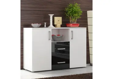 Komoda MANGONA, bílá/černý lesk 