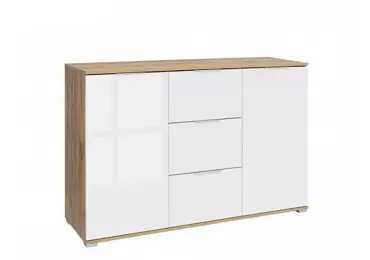 Komoda MOCHO 2D3S, dub wotan/bílý lesk