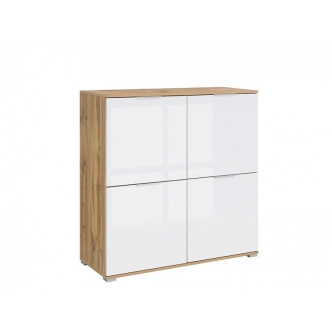 Komoda MOCHO 4D, dub wotan/bílý lesk