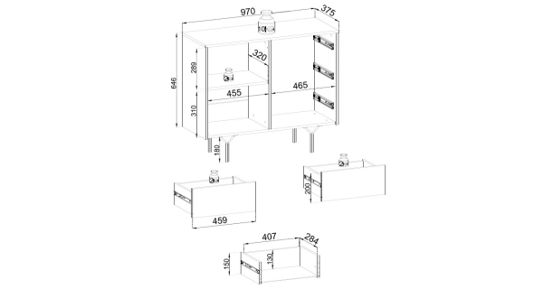 Komoda MOKIHANA 1, černý grafit
