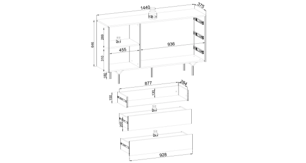 Komoda MOKIHANA 2, černý grafit