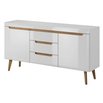 Komoda MUTILLA 2D3S, bílá/bílý lesk/dub riviera 