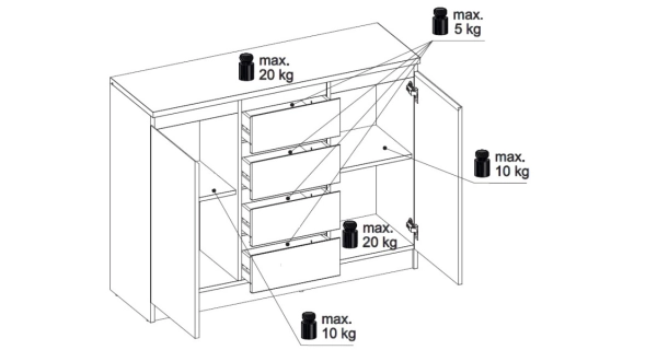 Komoda NAMPA 2D-4S, bílá