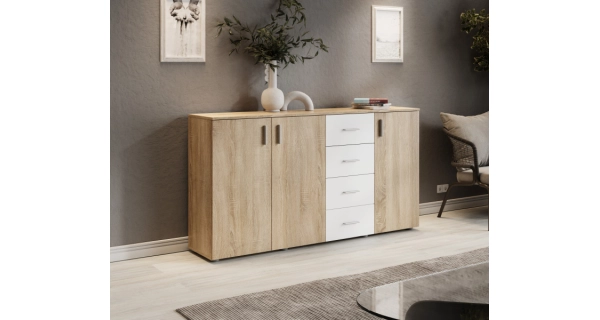 Komoda NEJBY CAYDEN 05, dub sonoma/bílá