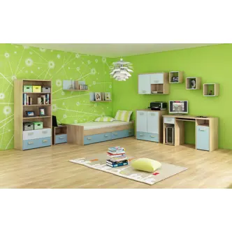 Komoda NELLORE, dub sonoma/světle modrá/modrá