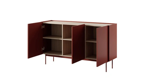 Komoda NEMIRO 3D, červená/dub linea