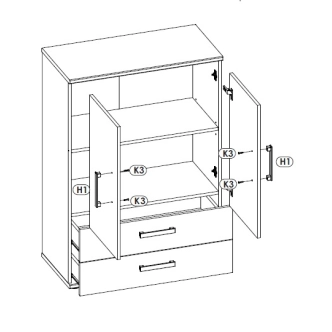 Komoda OLMUE 2D2S, san remo/bílý lesk