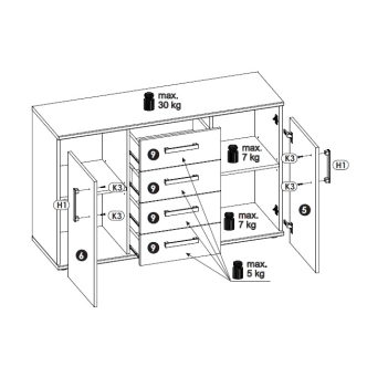 Komoda OLMUE 2D4S, san remo/bílý lesk