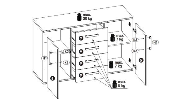 Komoda OLMUE 2D4S, san remo/bílý lesk