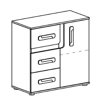 Komoda ORAKI 1D3S, dub jasný/bílá