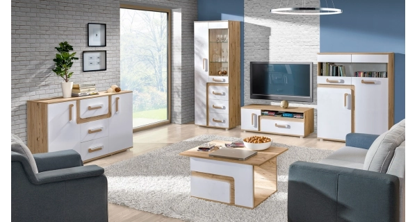 Komoda ORAKI 1D3S, dub jasný/bílá