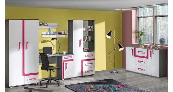 Komoda ORAKI 2D3S, antracit/růžová