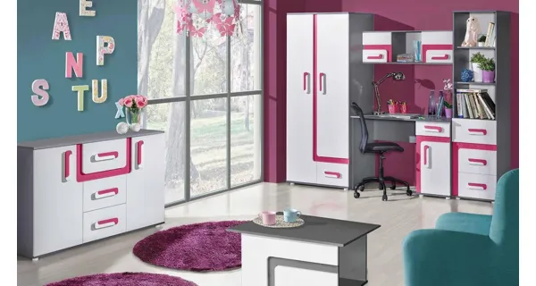 Komoda ORAKI 2D3S, antracit/růžová