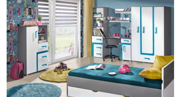 Komoda ORAKI 2D3S, antracit/tyrkys