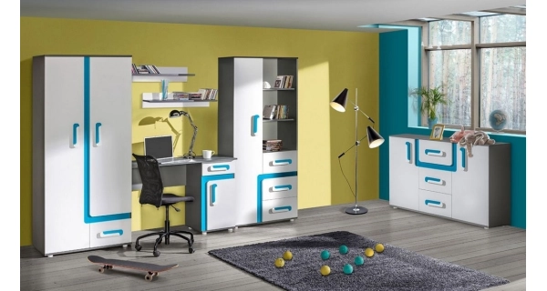 Komoda ORAKI 2D3S, antracit/tyrkys