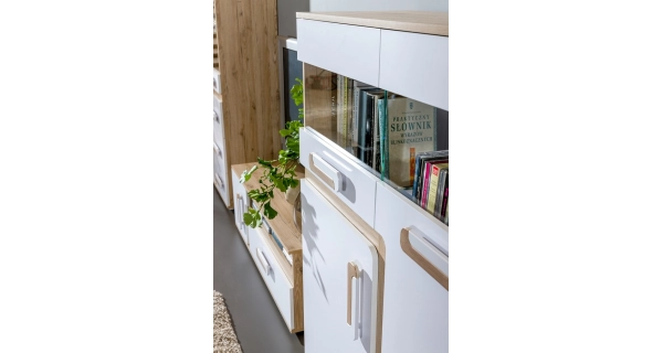 Komoda ORAKI 2D3S, dub jasný/bílá