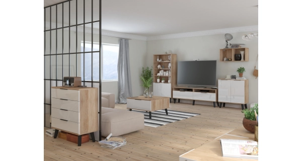 Komoda OSMAK 2D, dub sonoma/bílý lesk, 5 let záruka