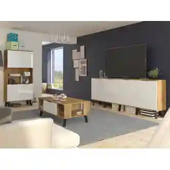 Komoda OSMAK 4D, dub burgundský/bílý lesk