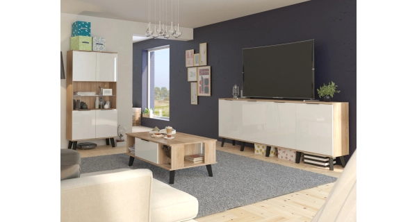 Komoda OSMAK 4D, dub sonoma/bílý lesk, 5 let záruka