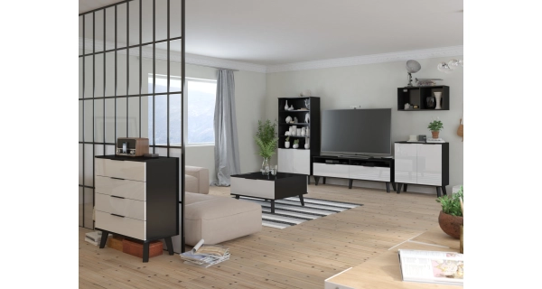 Komoda OSMAK 4S, černá/bílý lesk, 5 let záruka