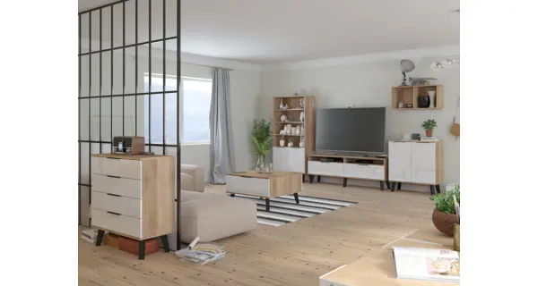 Komoda OSMAK 4S, dub sonoma/bílý lesk