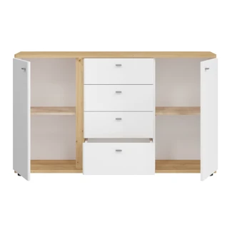Komoda PERPIDA 2D4S, alpská bílá/dub artisan/bílý lesk