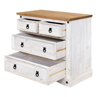 Komoda PIMBOW 4 zásuvky, masiv borovice, bílý vosk