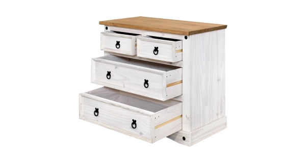 Komoda PIMBOW 4 zásuvky, masiv borovice, bílý vosk