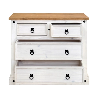 Komoda PIMBOW 4 zásuvky, masiv borovice, bílý vosk