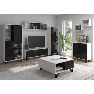 Komoda PRUDHOE 2D, bílá/černý lesk, 5 let záruka