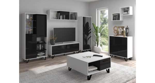 Komoda PRUDHOE 2D, bílá/černý lesk, 5 let záruka